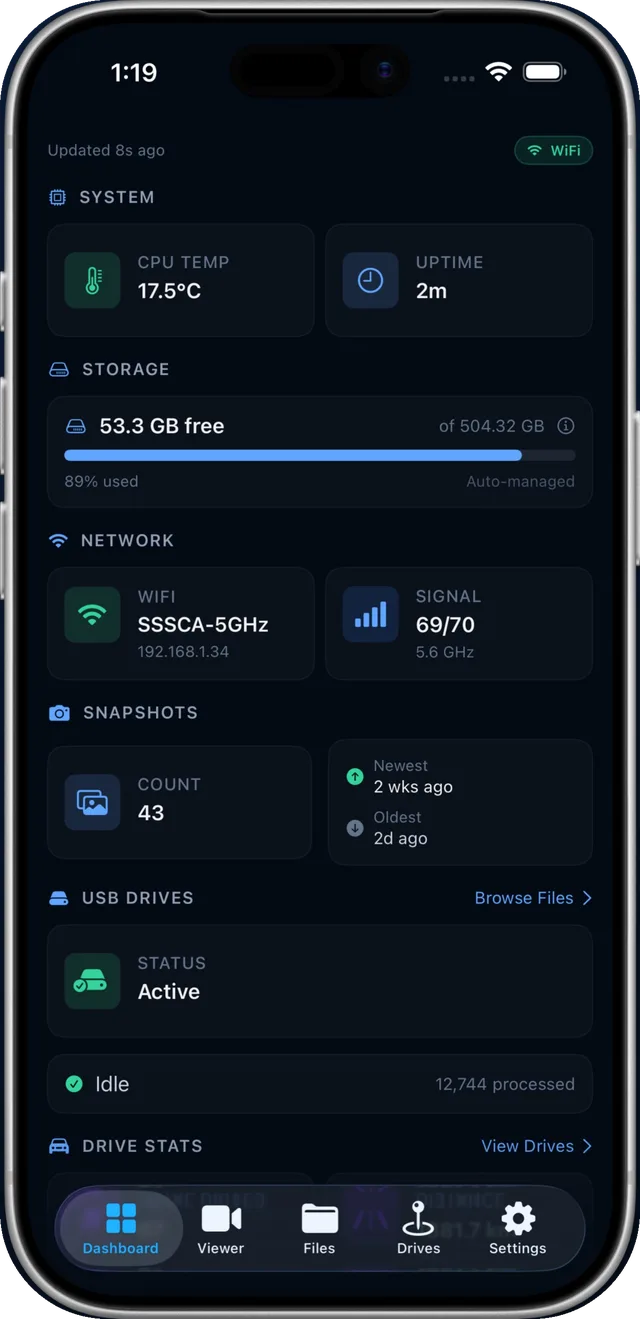 Sentry Connect live dashboard on iPhone